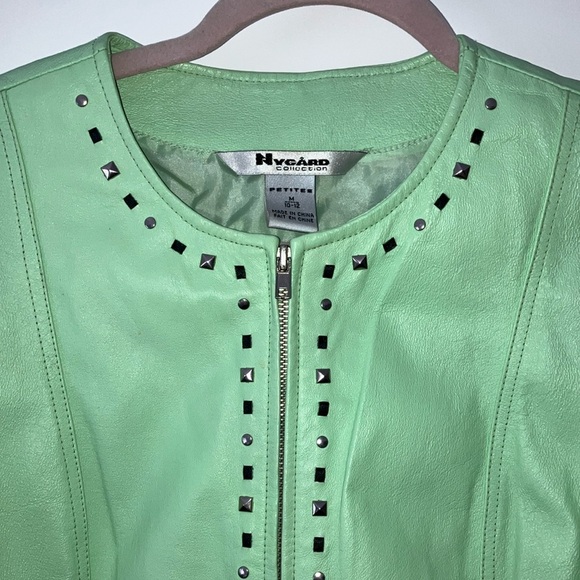 Nygard Collection Petites mint green Leather Jacket with Silver toned Studs - Picture 3 of 16